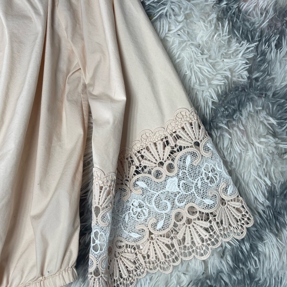 Express Womens Cropped Blouse Lace Trim Cream Boho Bell Sleeves,Size M - Picture 3 of 8